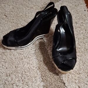 BCBGirls Black Peep-Toe Wedges 8.5
